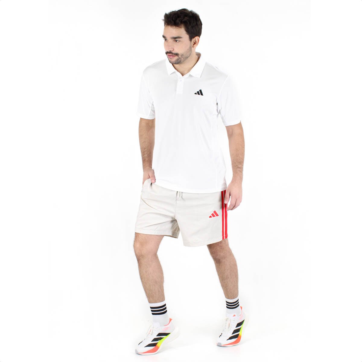 Short Adidas Chelsea 3 Listras Bege e Vermelho - Masculino  Bege 5