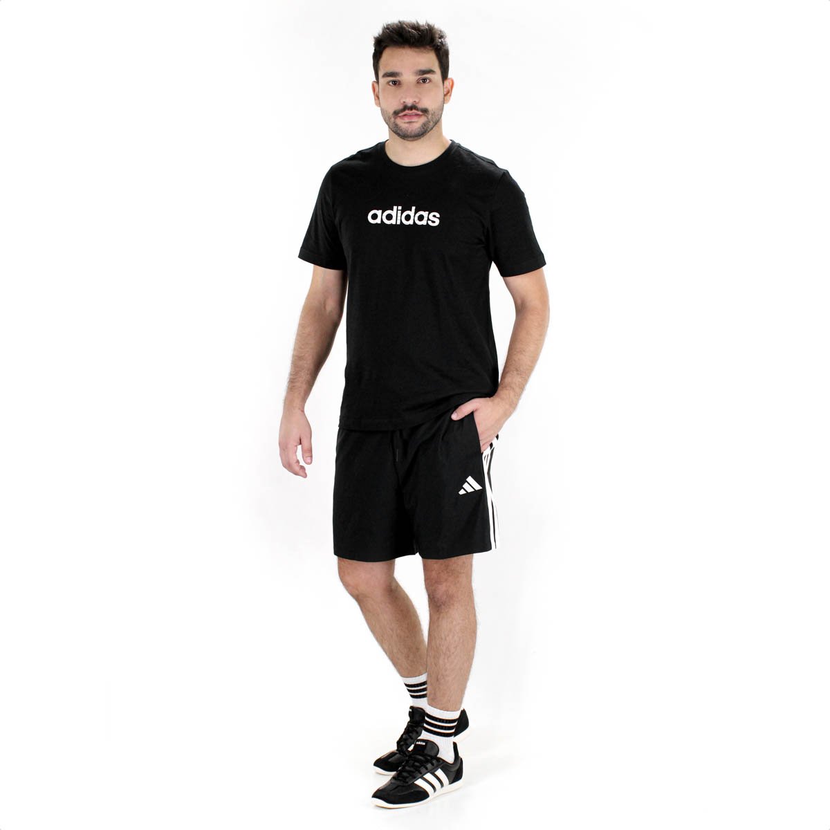 Bermuda Adidas Essential Tres Listras Preto e Branco - Masculino Preto 2