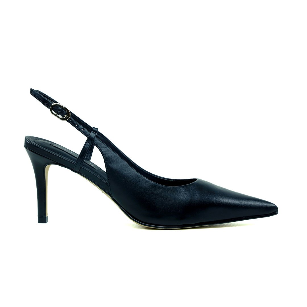 Slingback Preto Couro Werner Salto Médio Fino 8cm Preto 1