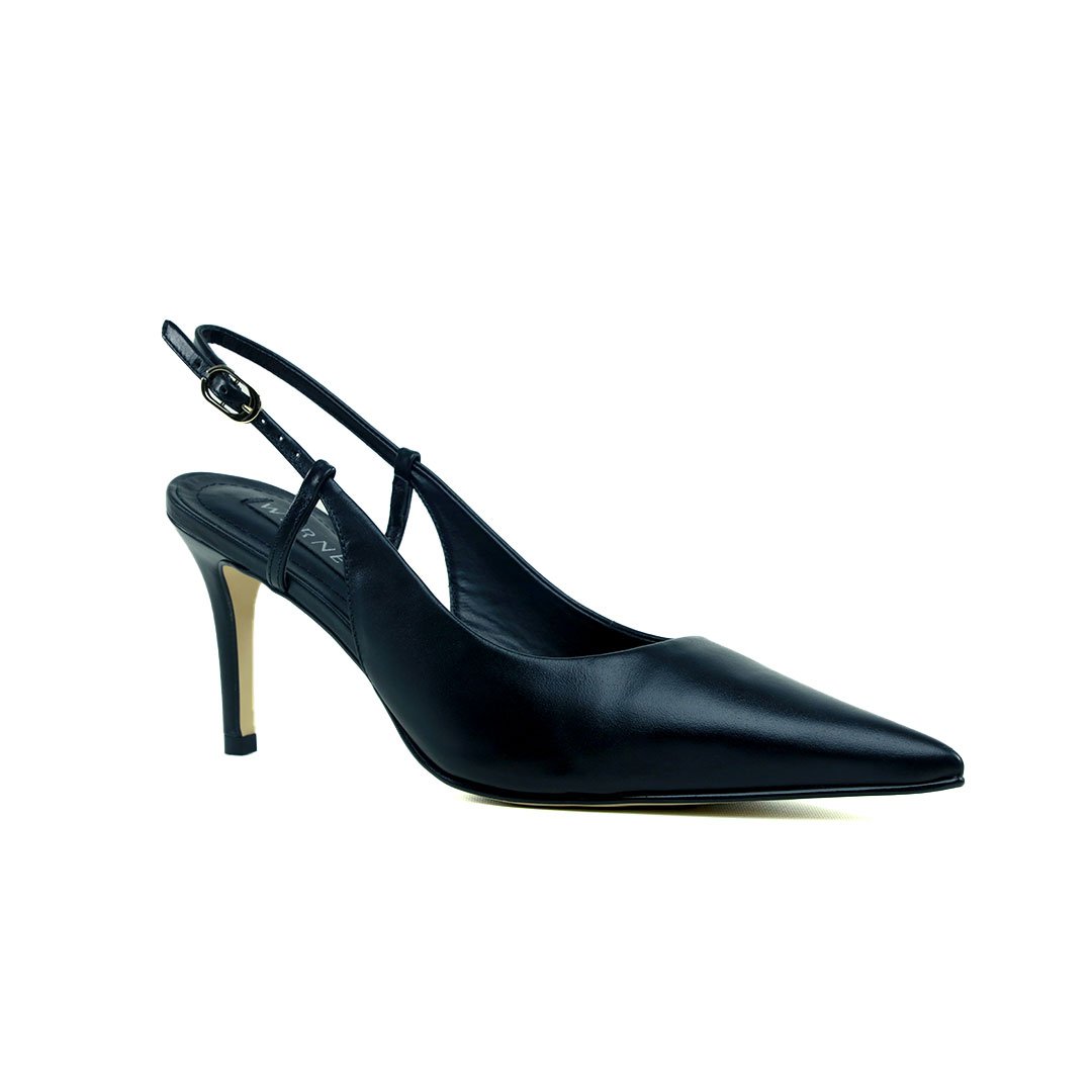 Slingback Preto Couro Werner Salto Médio Fino 8cm Preto 2