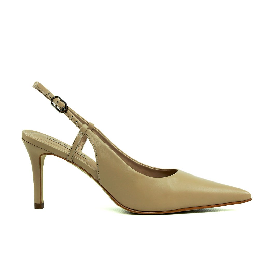 Scarpin Slingback Nude Couro Werner Salto Médio Fino 8cm Bege 1