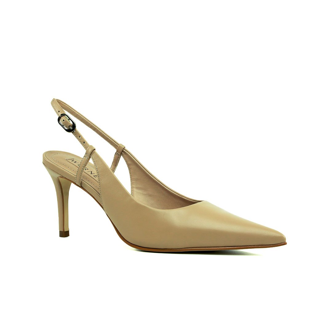 Scarpin Slingback Nude Couro Werner Salto Médio Fino 8cm Bege 2
