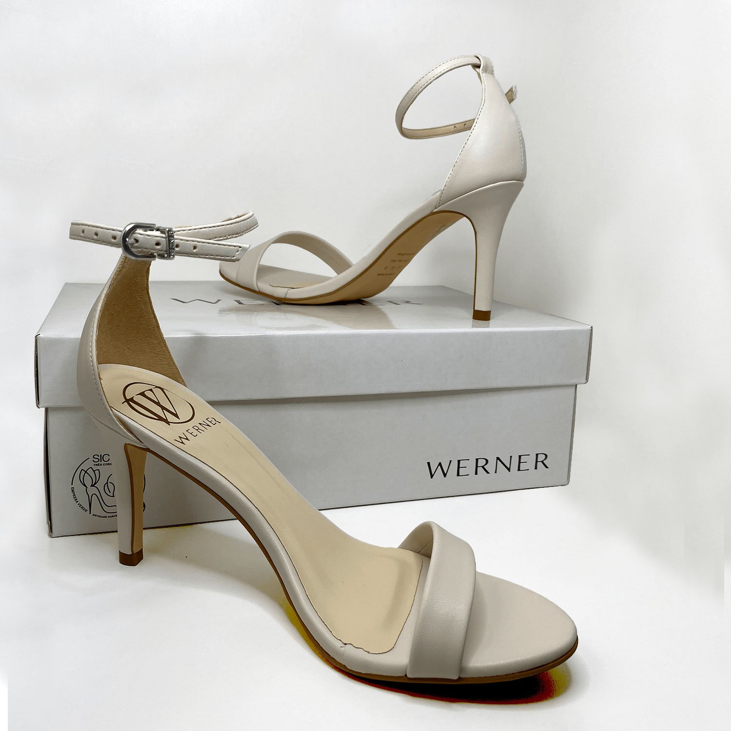 Sandália Off White Werner Salto Médio Fino 08cm Branco 4