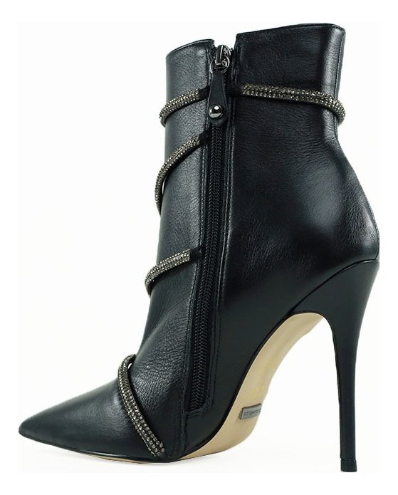 Bota Feminina Preta com Strass Couro Cecconello Salto Alto Fino 11cm Preto 3