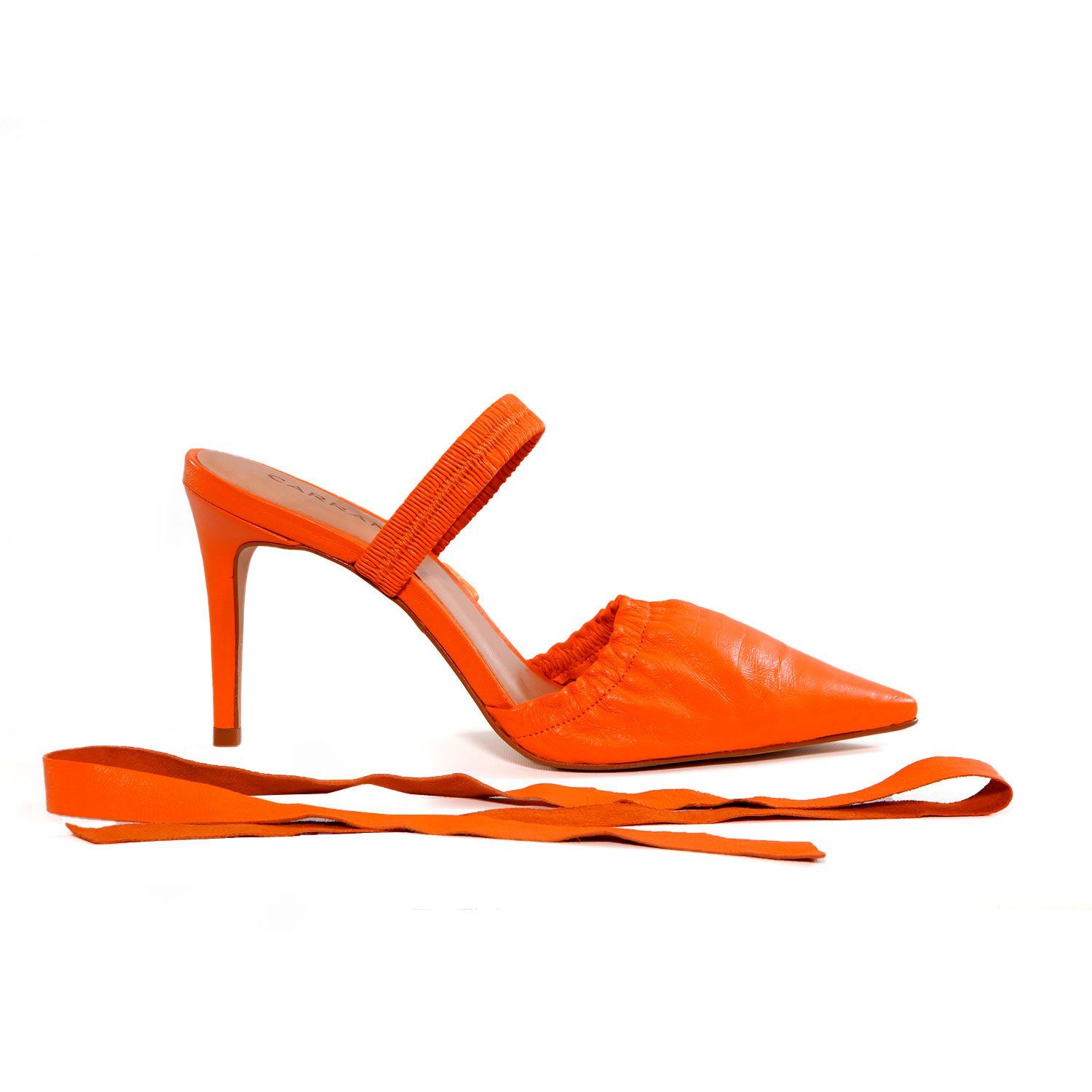 Slingback Laranja Mango Carrano Couro 3 em 1 Salto Médio Fino 8,7cm Laranja 1
