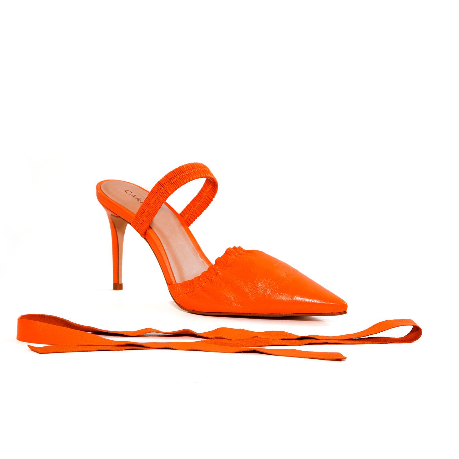 Slingback Laranja Mango Carrano Couro 3 em 1 Salto Médio Fino 8,7cm Laranja 2