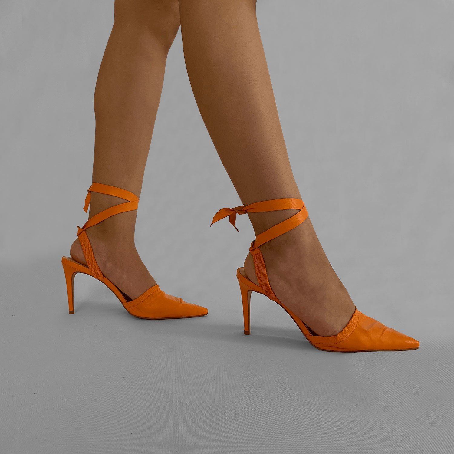 Slingback Laranja Mango Carrano Couro 3 em 1 Salto Médio Fino 8,7cm Laranja 4