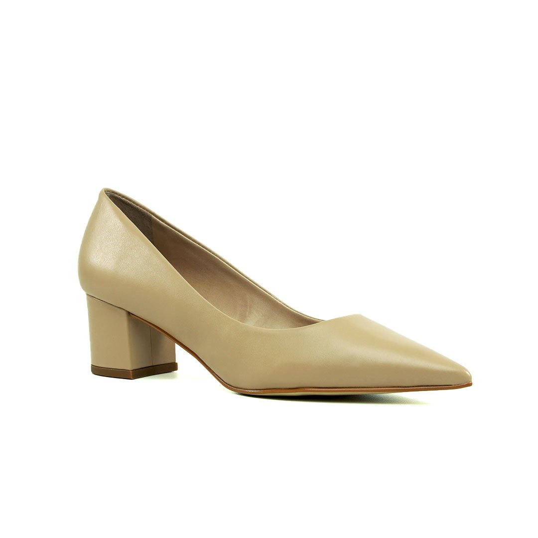 Scarpin Nude Couro Werner Salto Baixo Bloco 5,5cm Bege 2
