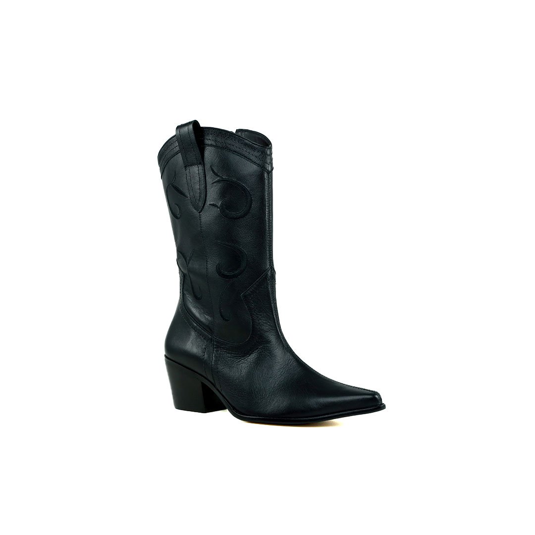 Bota Western Preta Couro Cecconello Salto Baixo Bloco 5,5cm Preto 2