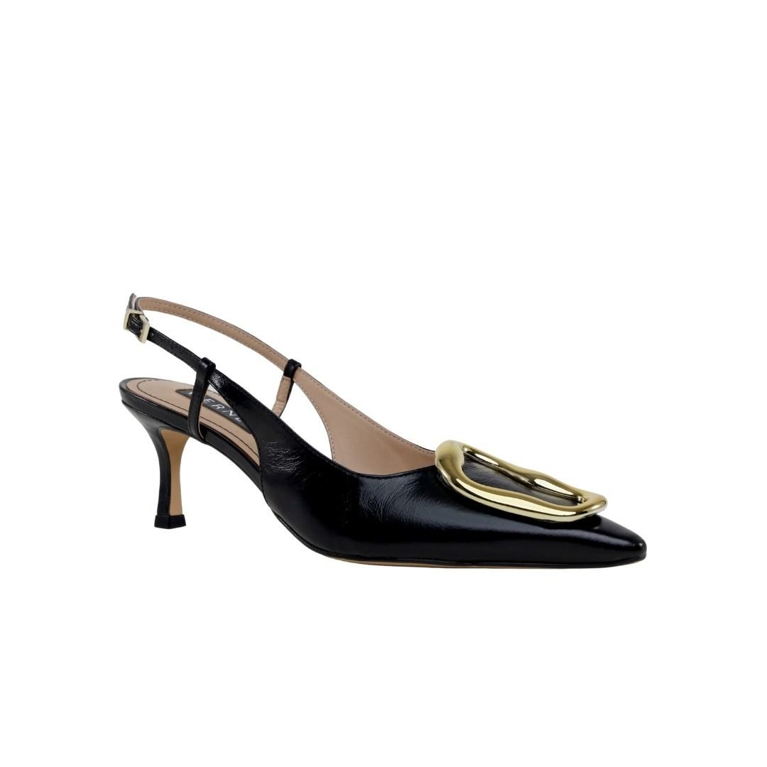 Scarpin Slingback Preto Couro Werner Salto Médio Fino 6,5cm Preto 2