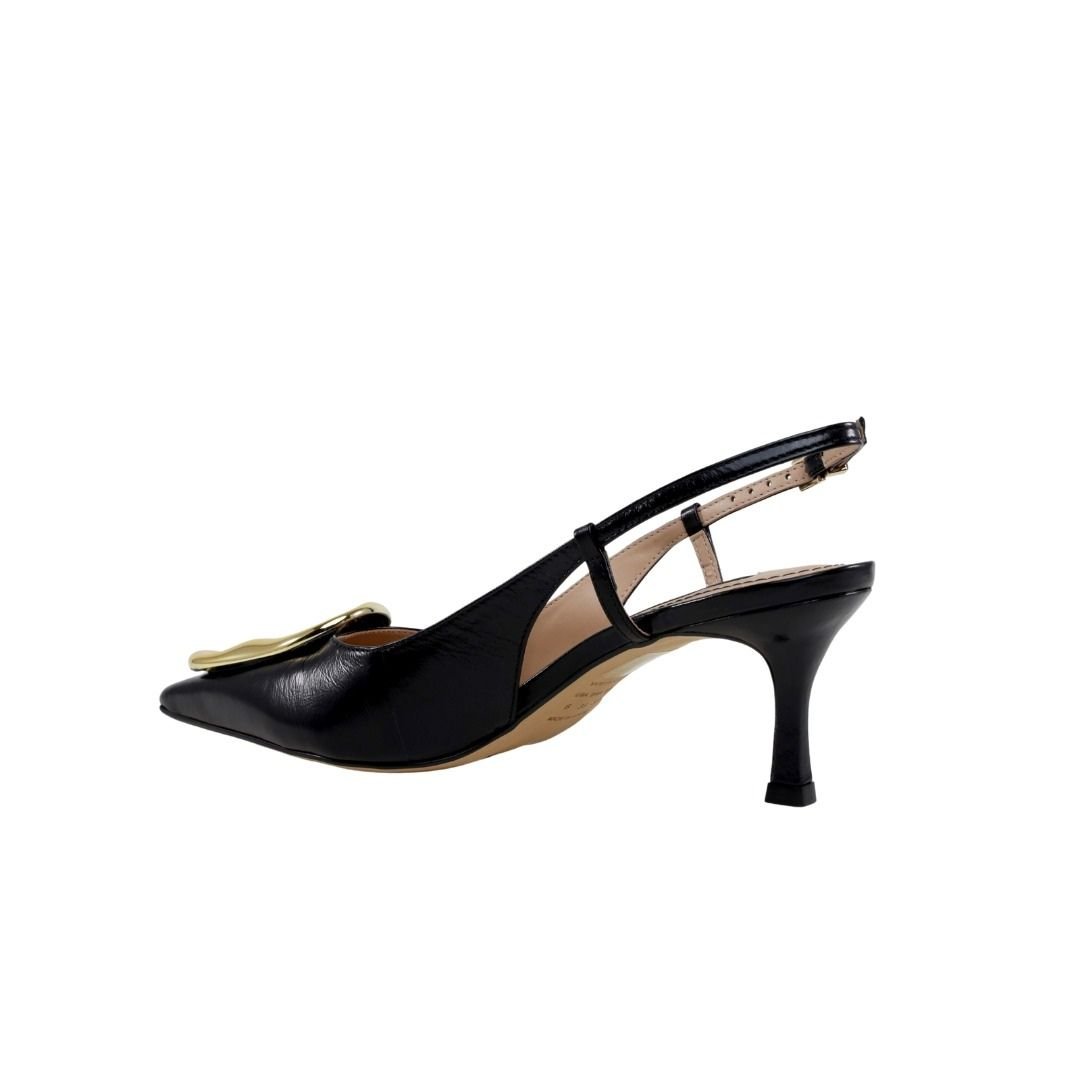 Scarpin Slingback Preto Couro Werner Salto Médio Fino 6,5cm Preto 3