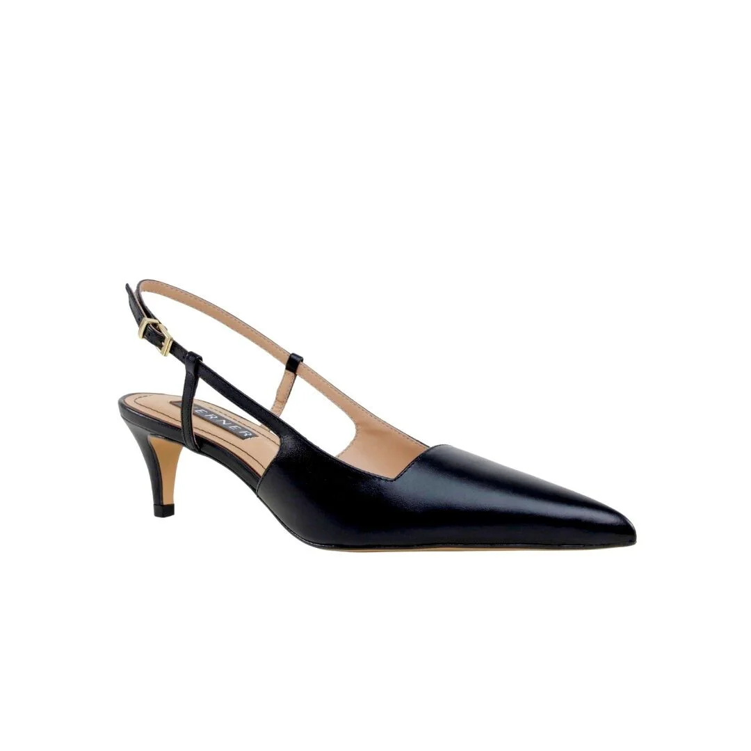Scarpin Slingback Preto Couro Werner Salto Baixo Fino 5,5cm Preto 2