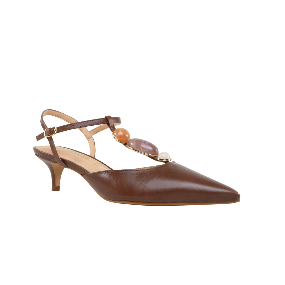 Scarpin Slingback Marrom Couro Cecconello Salto Baixo Fino 5cm Marrom 2