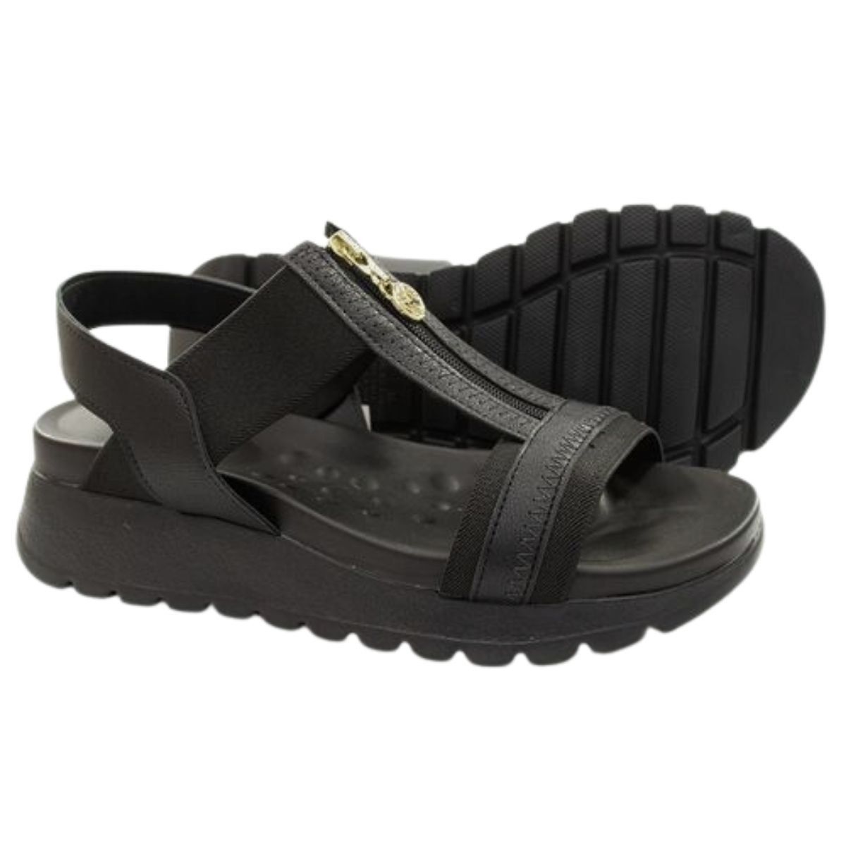 Sandália Papete Feminino Modare 7198.103 Zíper Preto Preto 4