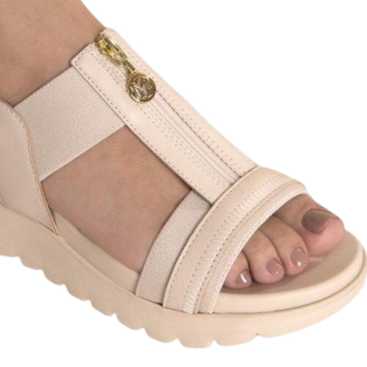 Sandália Papete Feminino Modare 7198.103 Zíper Bege Bege 8