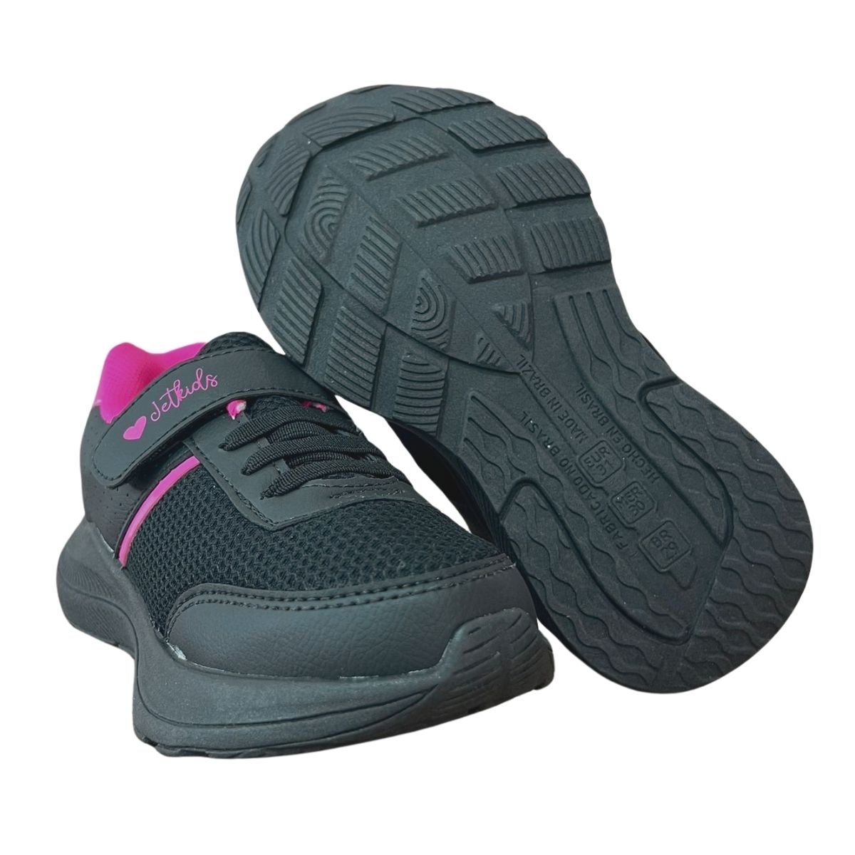 Tênis Casual Infantil Menina Jet Kids 62.117-226 College Tira Colante Preto Preto 6