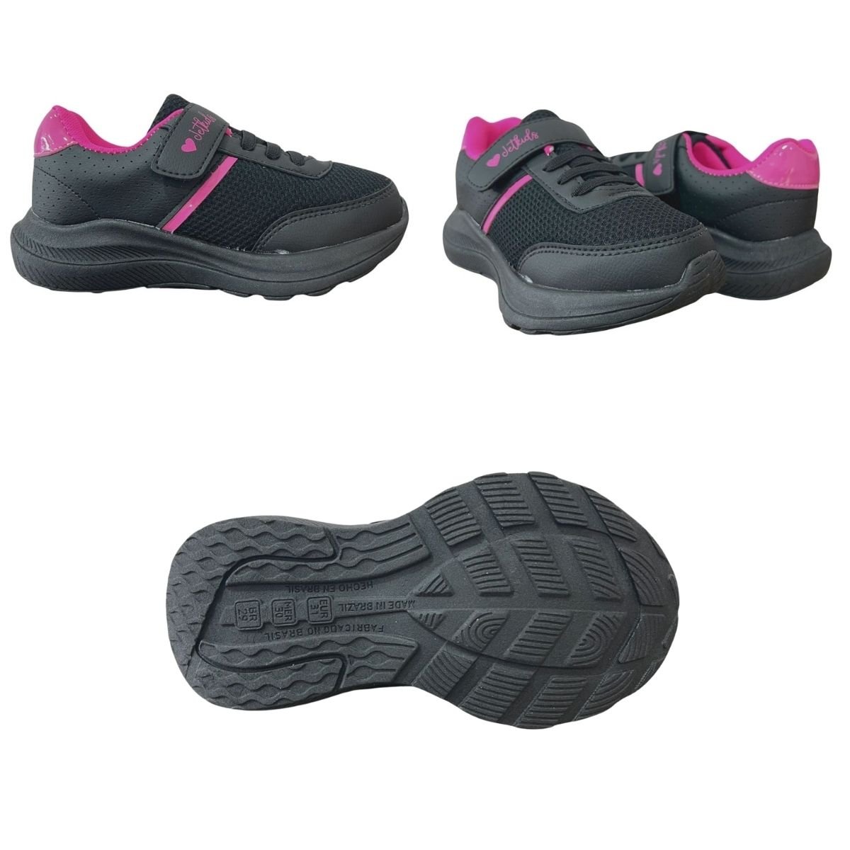 Tênis Casual Infantil Menina Jet Kids 62.117-226 College Tira Colante Preto Preto 8