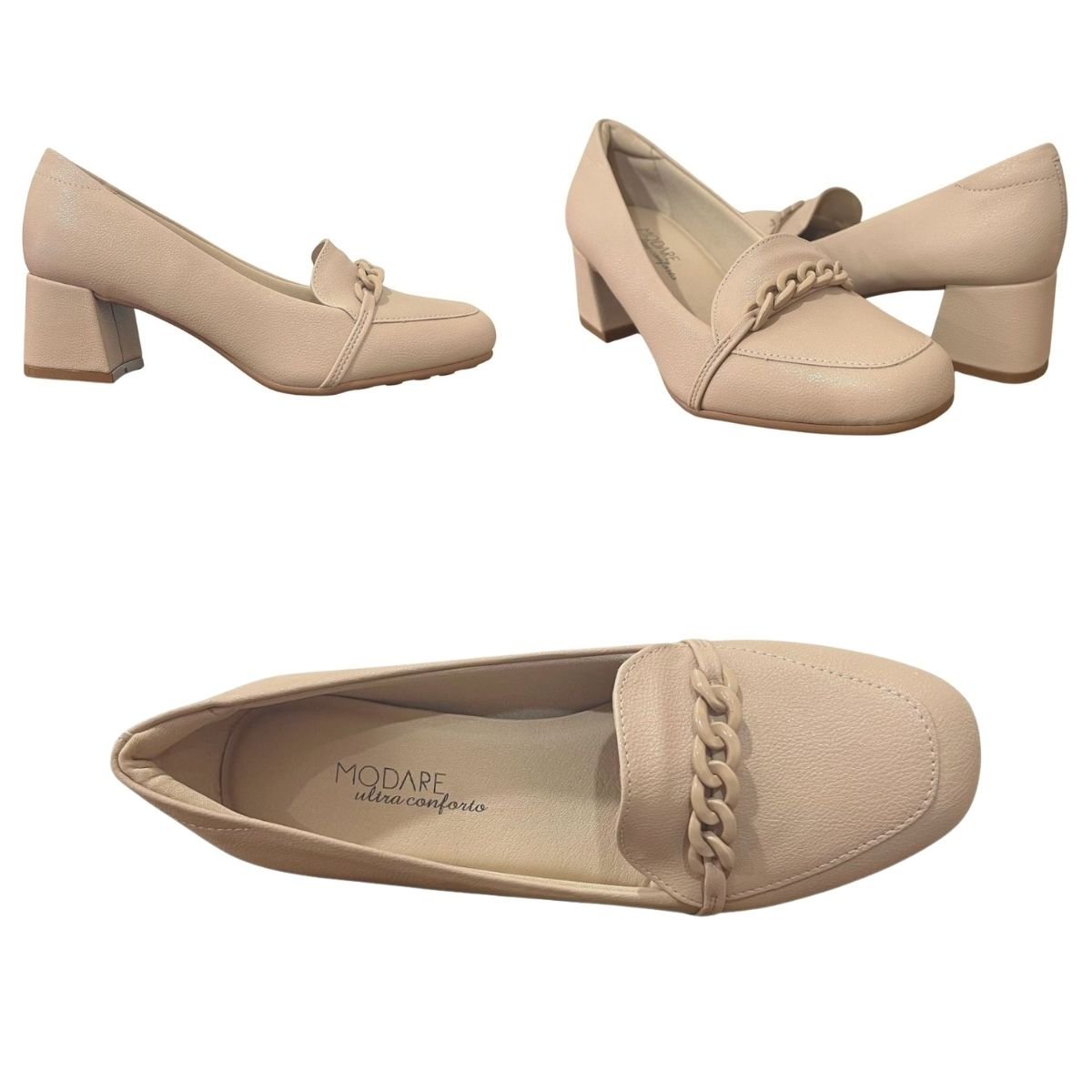 Sapato Casual Salto Bloco Feminino Modare 7373.107 Bege Bege 7