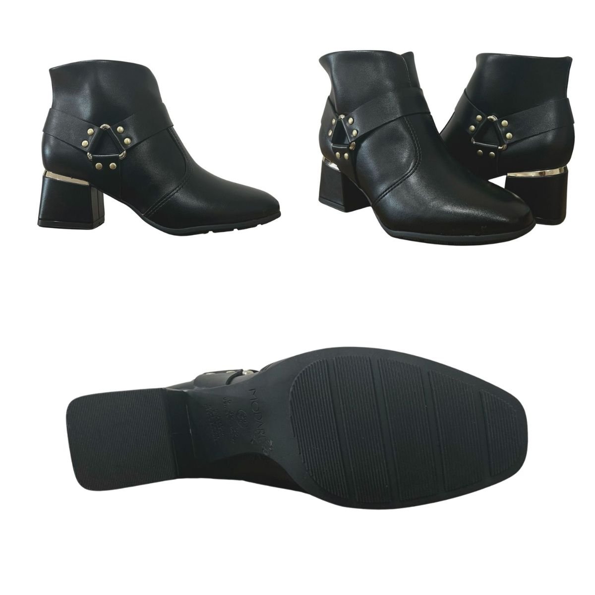 Bota Cano Curto Salto Bloco Feminino Modare 7082.104 Preto Preto 7