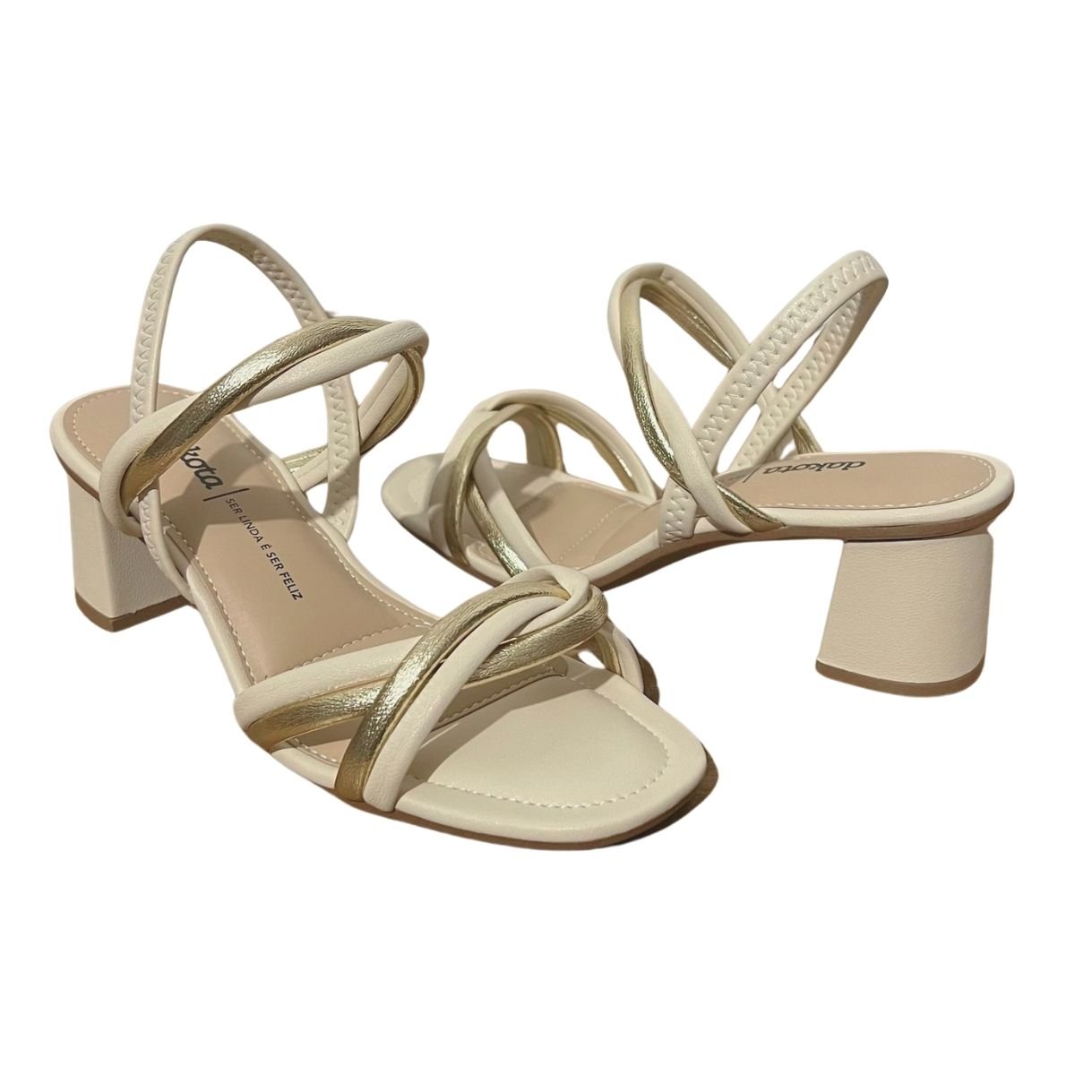 Sandália de Salto Bloco Feminino Dakota Y8721 Bege Bege 2