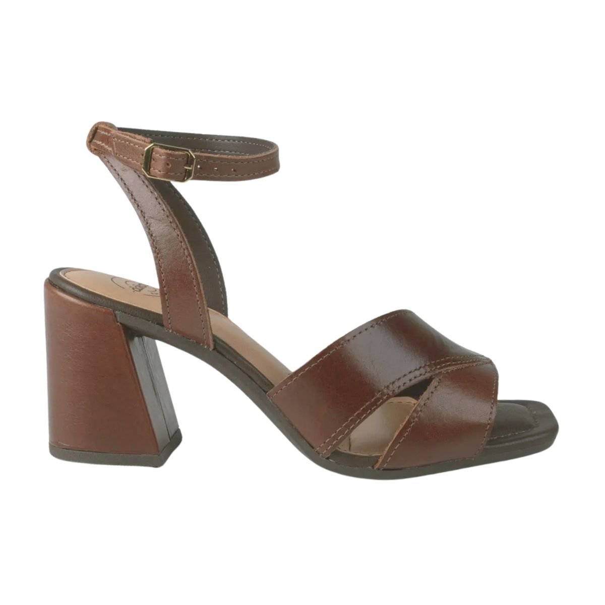 Sandália de Salto Bloco em Couro Feminino Dakota Y8562 Marrom Marrom