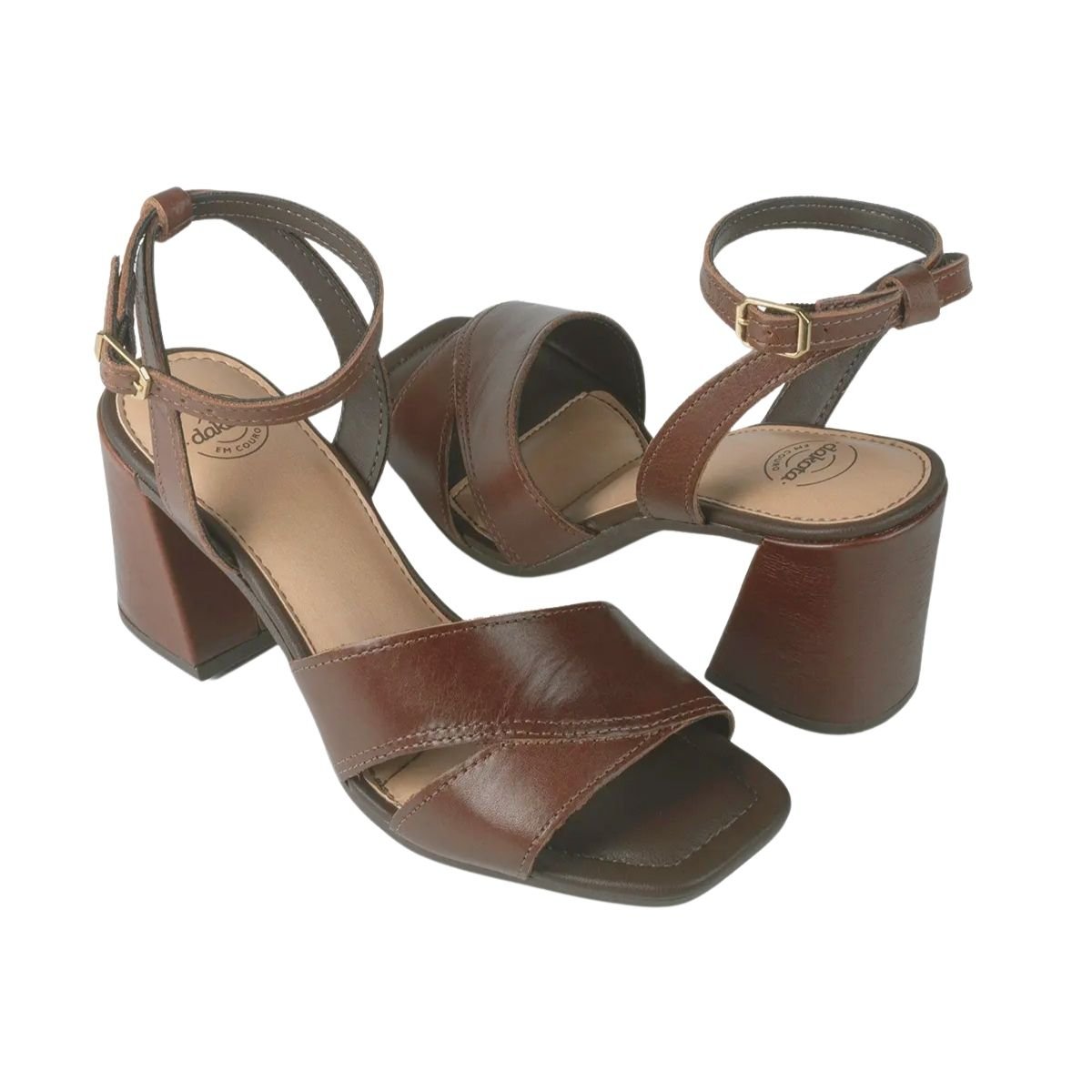 Sandália de Salto Bloco em Couro Feminino Dakota Y8562 Marrom Marrom