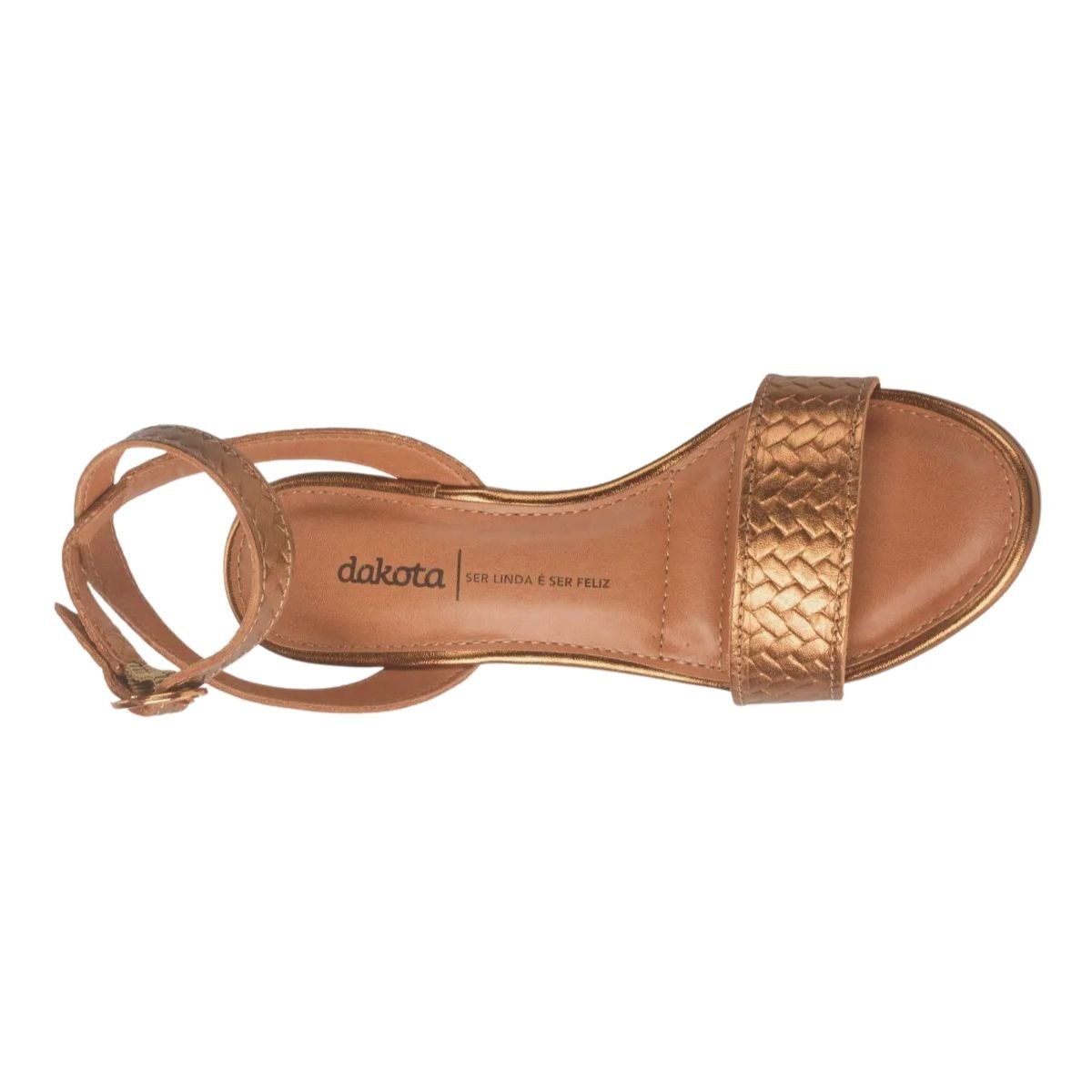 Sandália de Salto Bloco em Couro Metalizado Feminino Dakota Y8671 Bronze Bronze 3