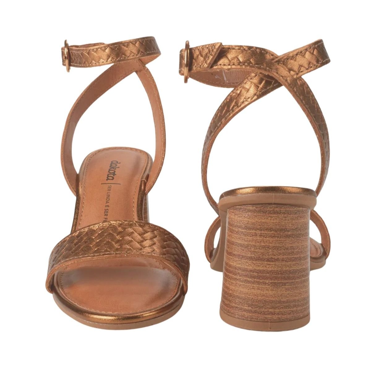 Sandália de Salto Bloco em Couro Metalizado Feminino Dakota Y8671 Bronze Bronze 4