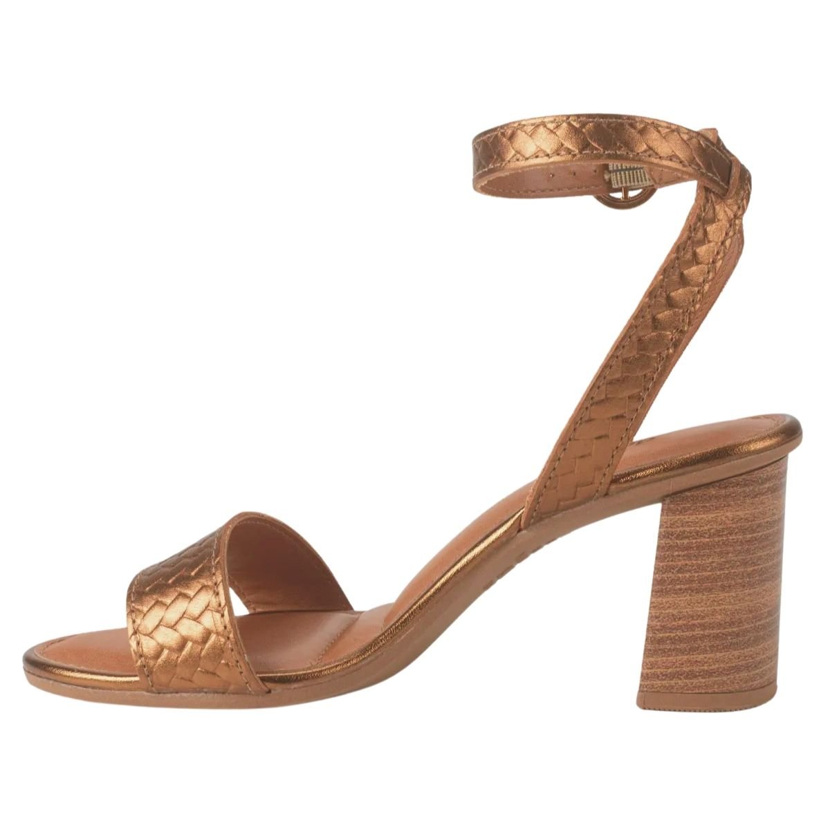 Sandália de Salto Bloco em Couro Metalizado Feminino Dakota Y8671 Bronze Bronze 5