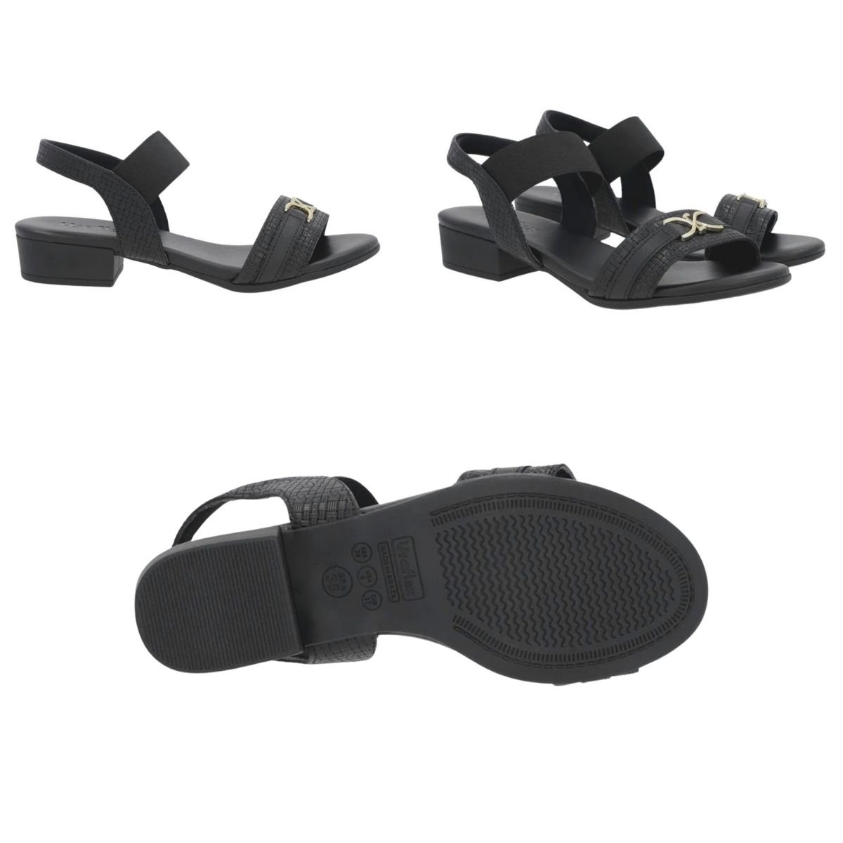 Sandália Salto Bloco Baixo de Couro Feminino Usaflex AI27013001 Preto Preto 6