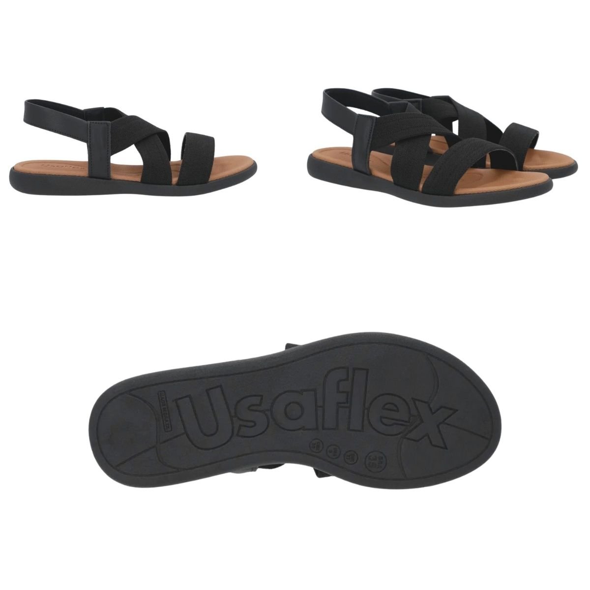 Sandália Rasteira Elástico e Couro Feminino Usaflex AF14031001 Preto Preto 6