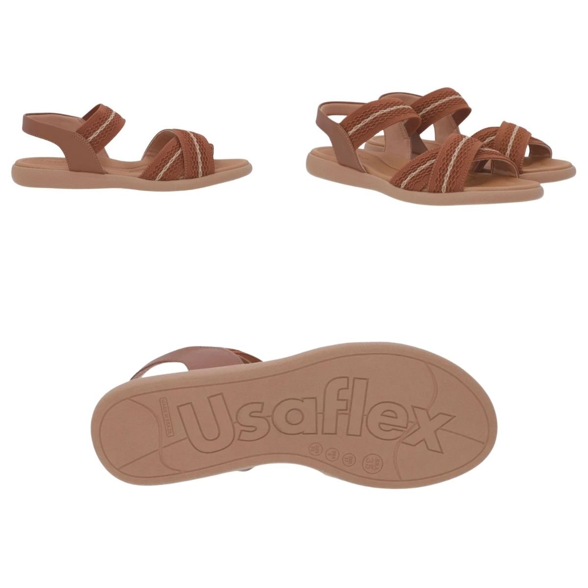 Sandália Rasteira Elástico e Couro Feminino Usaflex AF14034002 Marrom Marrom 6