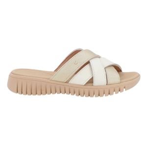 Tamanco Slide de Couro com Detalhe Strass Feminino Usaflex PA03002002 Bege Bege 1