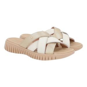 Tamanco Slide de Couro com Detalhe Strass Feminino Usaflex PA03002002 Bege Bege 2