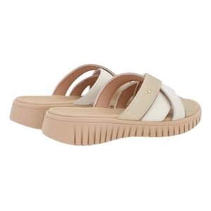 Tamanco Slide de Couro com Detalhe Strass Feminino Usaflex PA03002002 Bege Bege 3