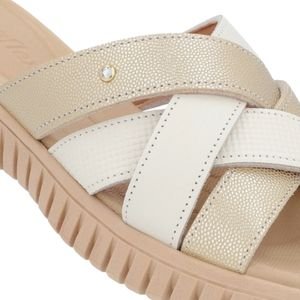 Tamanco Slide de Couro com Detalhe Strass Feminino Usaflex PA03002002 Bege Bege 4