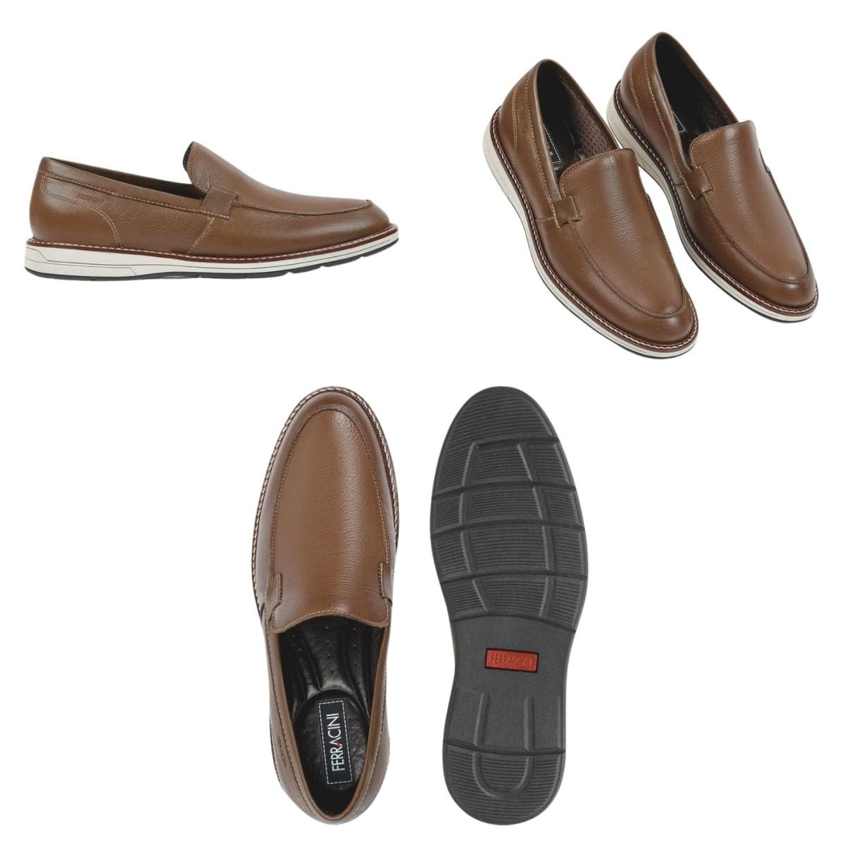 Sapato Social Slip On de Couro Masculino Ferracini Kingston 6156-675I Marrom Marrom 5