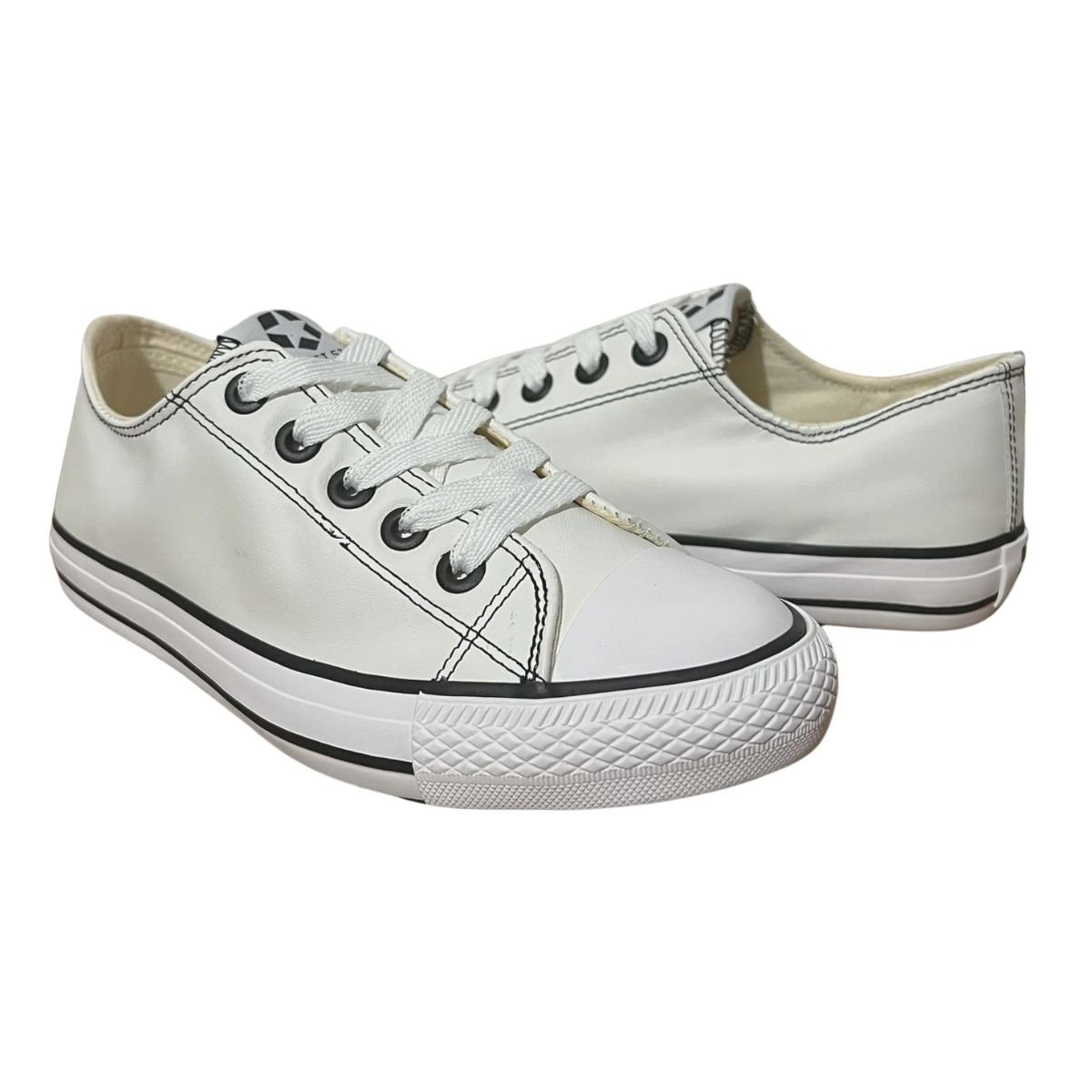 Tênis Casual de Couro Feminino Street Star Couro Low ST0142 Branco Branco 2