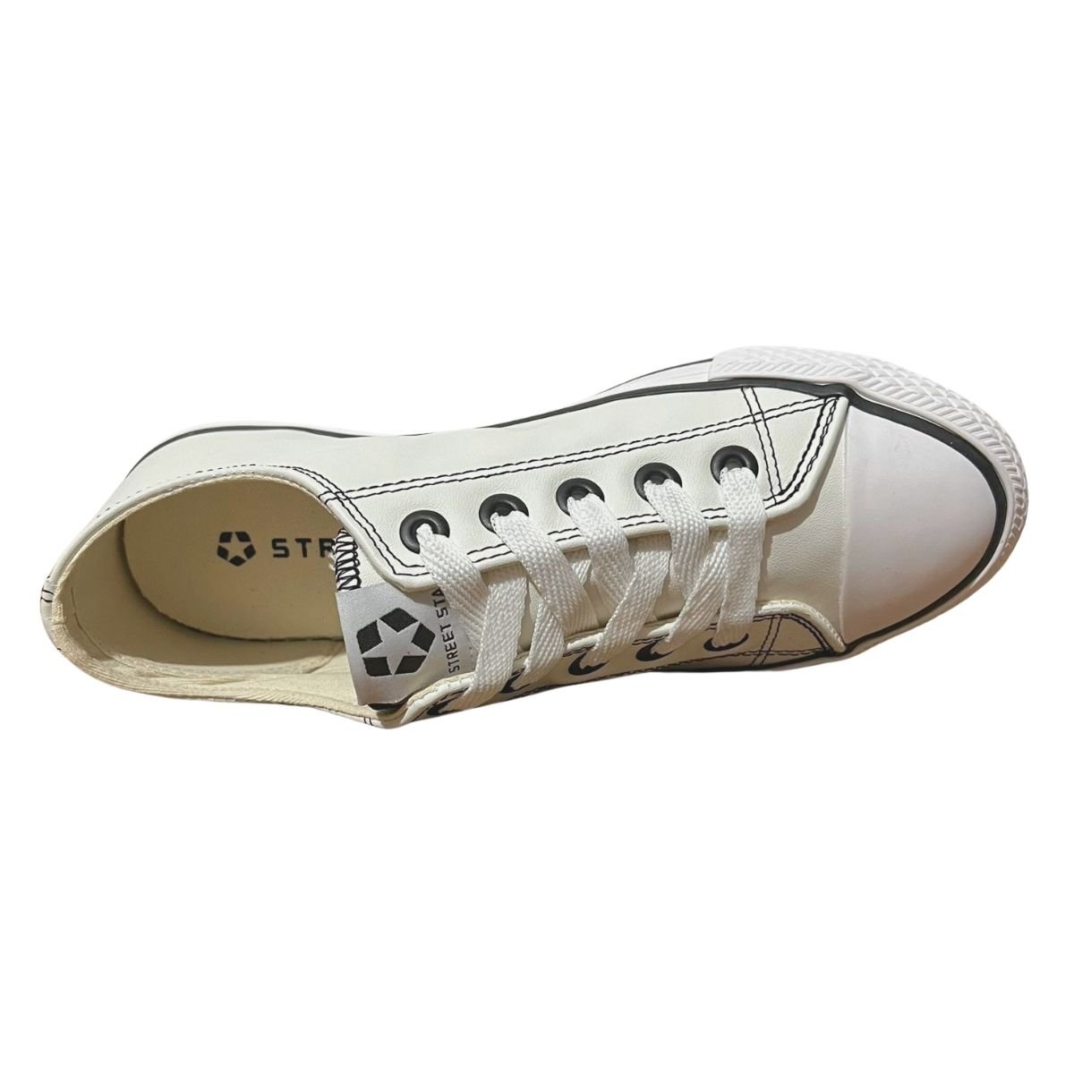 Tênis Casual de Couro Feminino Street Star Couro Low ST0142 Branco Branco 4