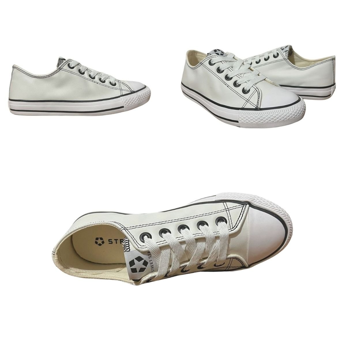 Tênis Casual de Couro Feminino Street Star Couro Low ST0142 Branco Branco 7