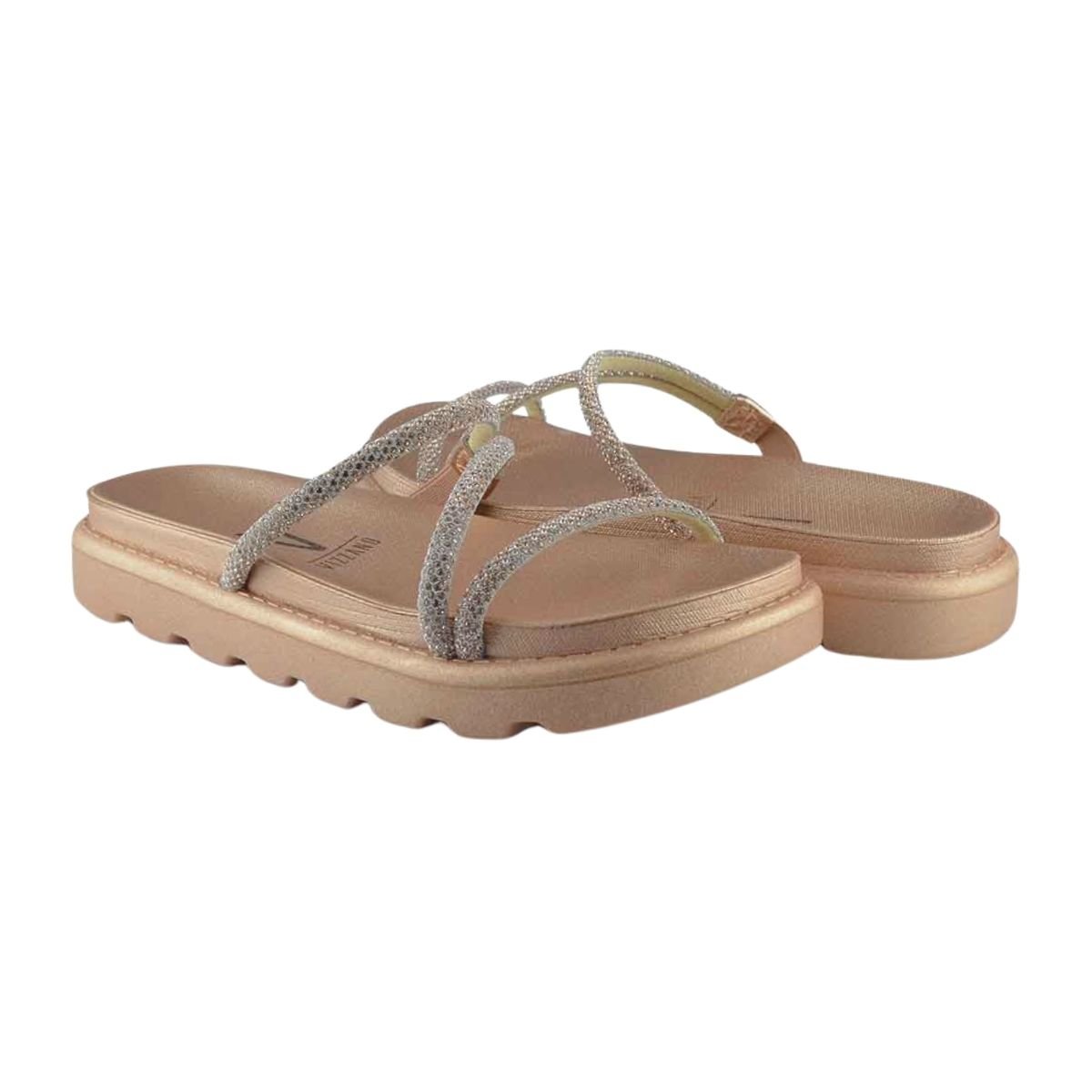 Sandália Papete Casual Tratorado Tira Strass Feminino Vizzano 6459.318 Dourado 2