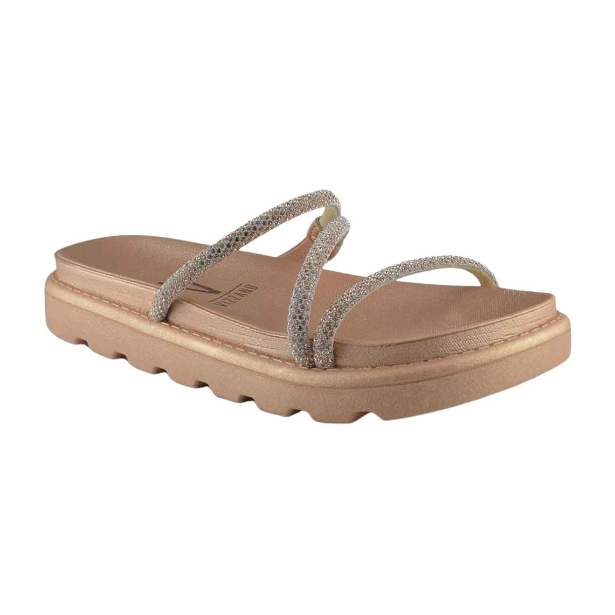 Sandália Papete Casual Tratorado Tira Strass Feminino Vizzano 6459.318 Dourado 3