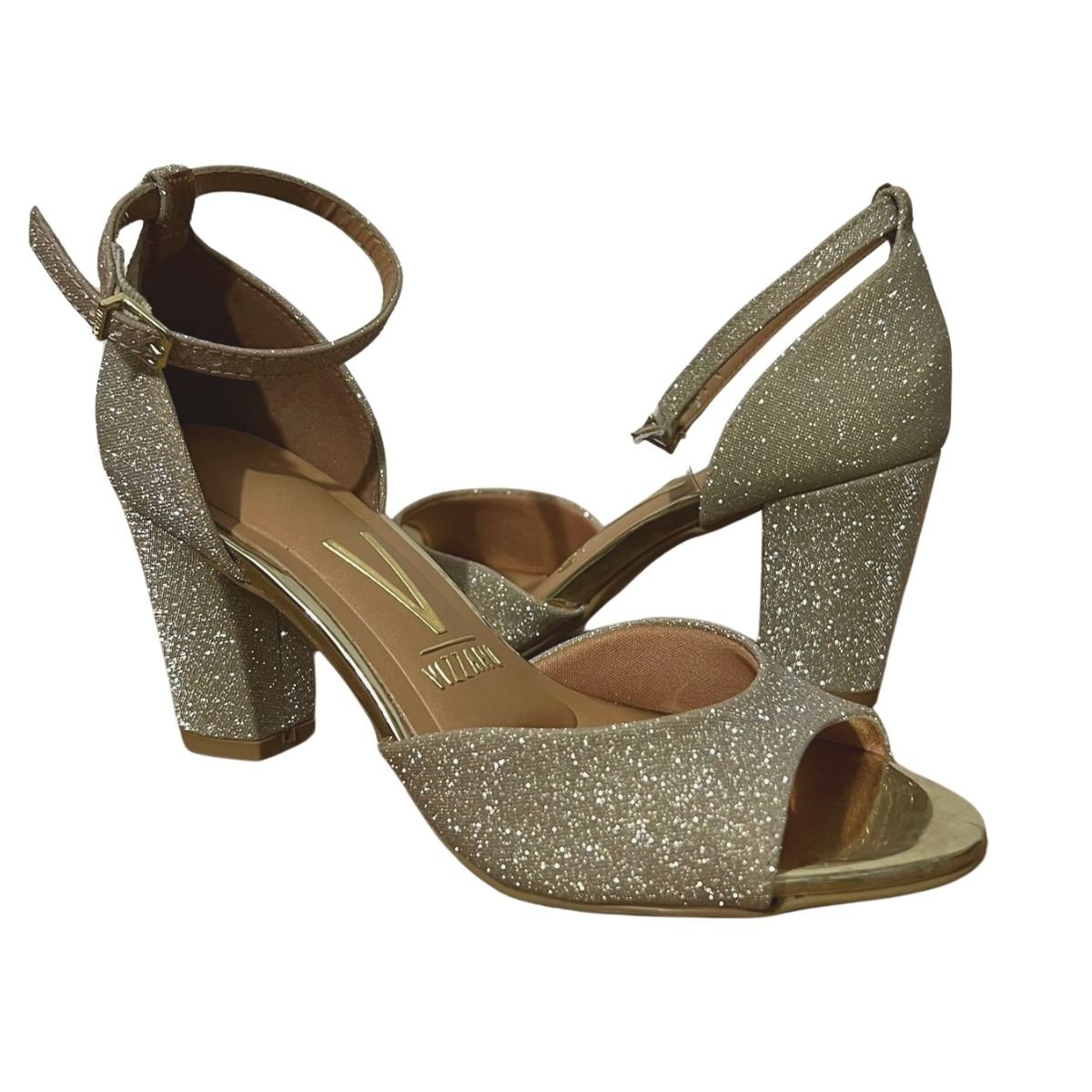 Sandália de Salto Bloco Glitter Feminino Vizzano 6262.406 Dourado Dourado 2