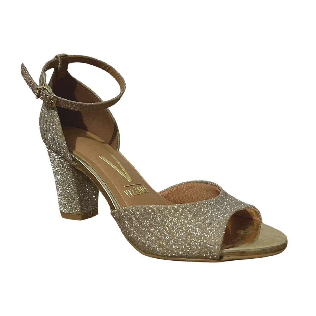 Sandália de Salto Bloco Glitter Feminino Vizzano 6262.406 Dourado Dourado 3