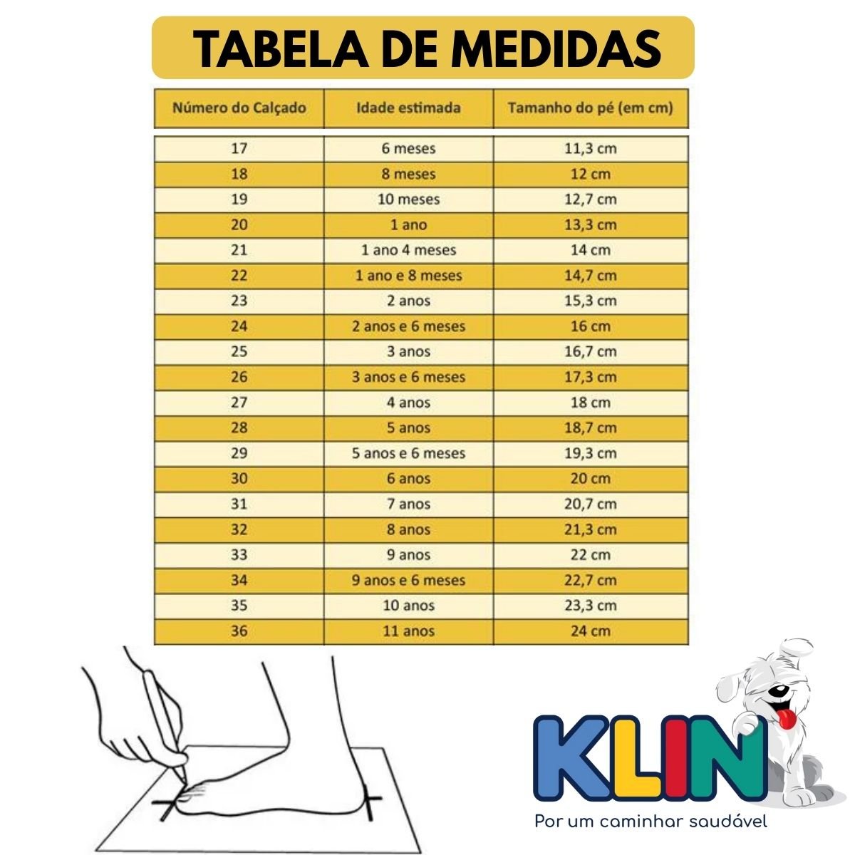 Tênis Infantil Tabela De Tamanho Klin Tabela De Medidas Tenis Klin