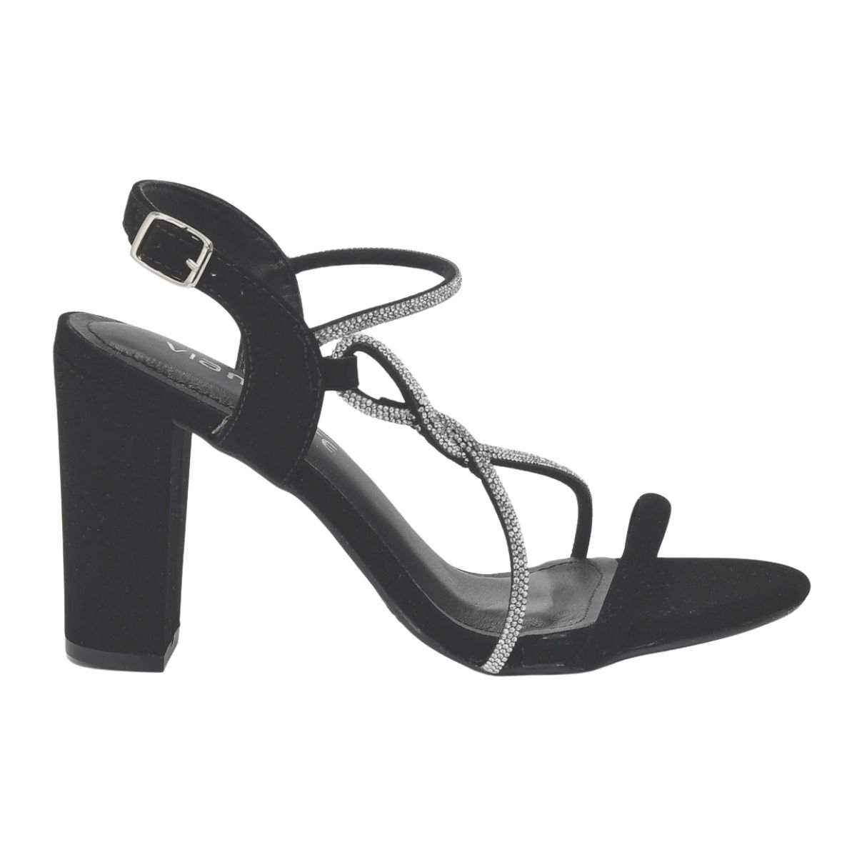 Sandália de Salto Bloco com Tira Strass Feminino Via Marte 142-001-01 Preto Preto 1