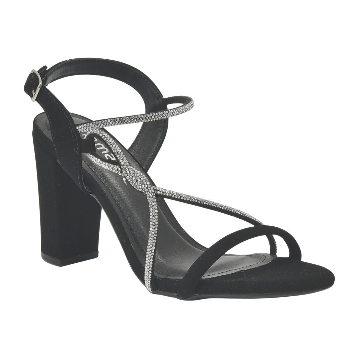 Sandália de Salto Bloco com Tira Strass Feminino Via Marte 142-001-01 Preto Preto 2