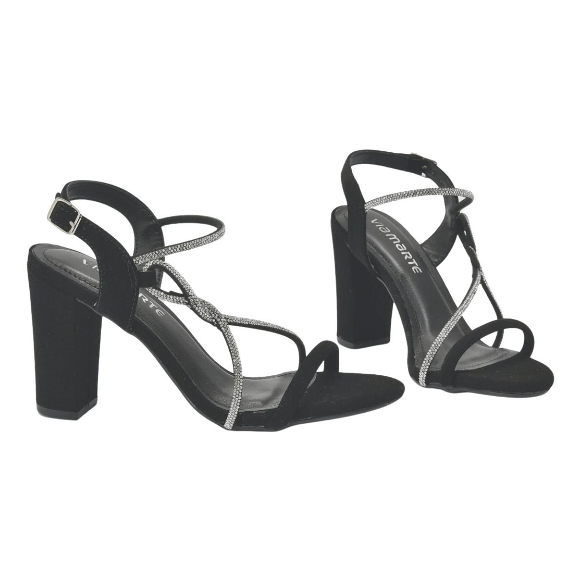 Sandália de Salto Bloco com Tira Strass Feminino Via Marte 142-001-01 Preto Preto 3
