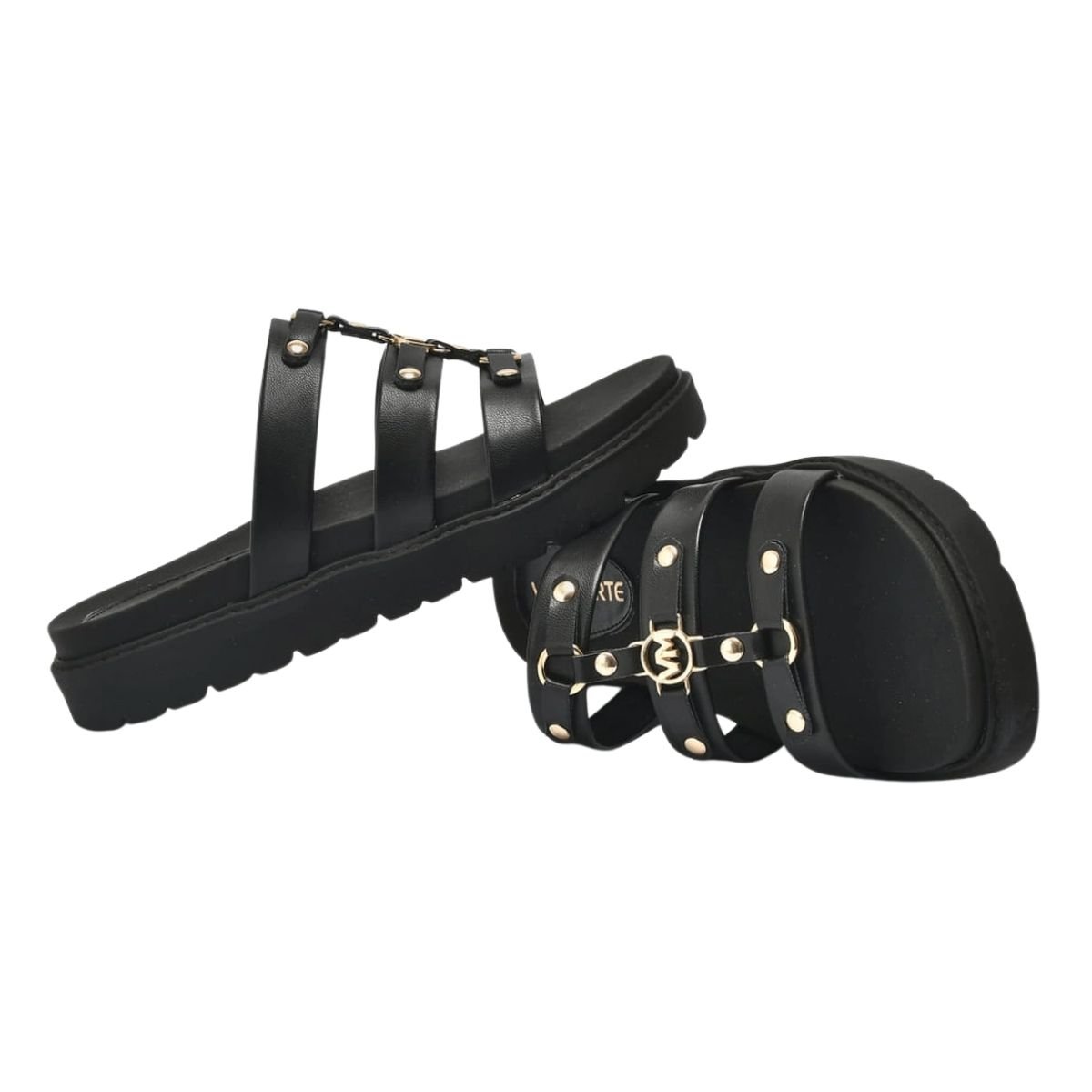 Sandália Papete Casual Feminino Via Marte 176-003-01 Preto Preto 3