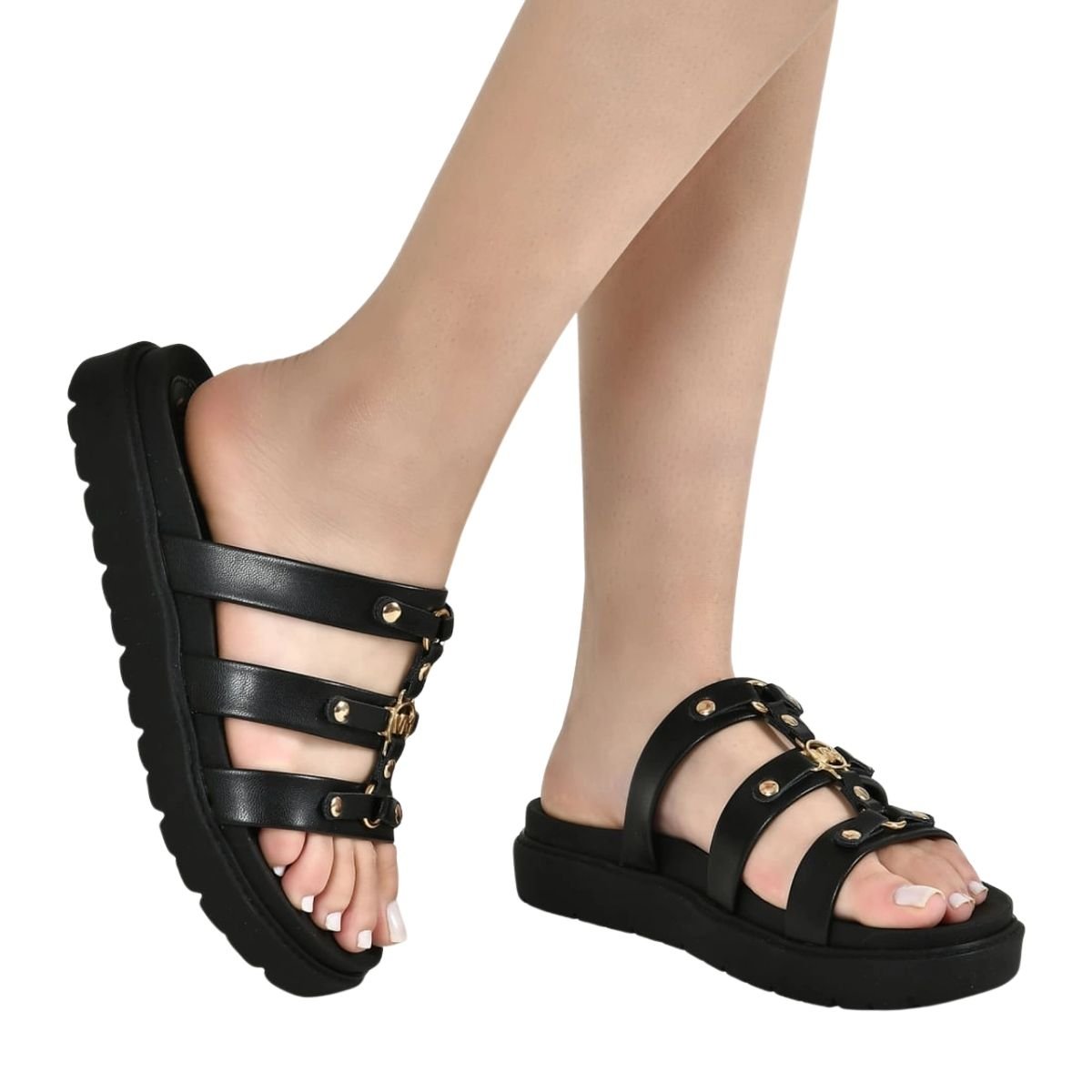 Sandália Papete Casual Feminino Via Marte 176-003-01 Preto Preto 4